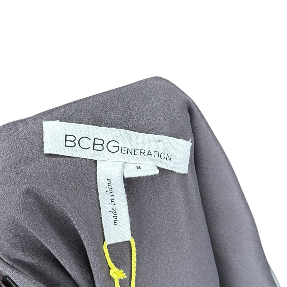 BCBGeneration Gray Metallic Dot One Shoulder Ruffle Tiered Dress Size 8 NWT Glam - Picture 8 of 9
